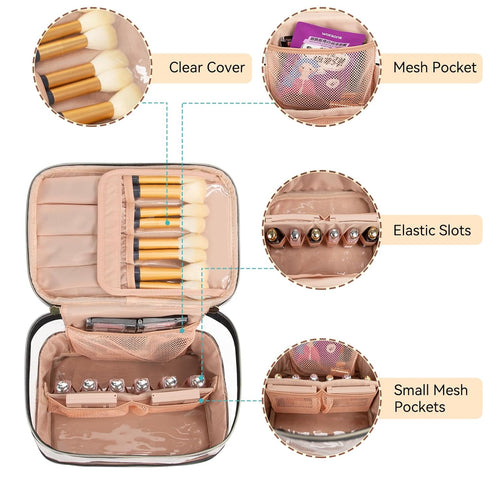 CUBETASTIC Travel Makeup Bag, Large Capacity Make Up Bag for Women Transparent Plastic Patchwork Clear Cosmetic Skincare Organizer Train Case Wate...