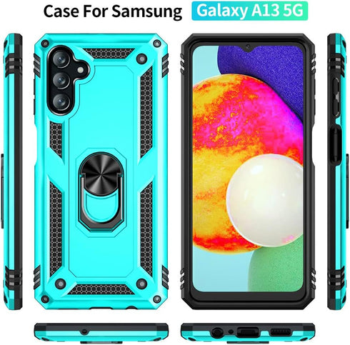 Androgate Phone Case for Galaxy A13 5G/ A04s, Green, Heavy Duty Protection with Ring Holder Stand, Military-Grade Shockproof Cover, HD Screen Prot...