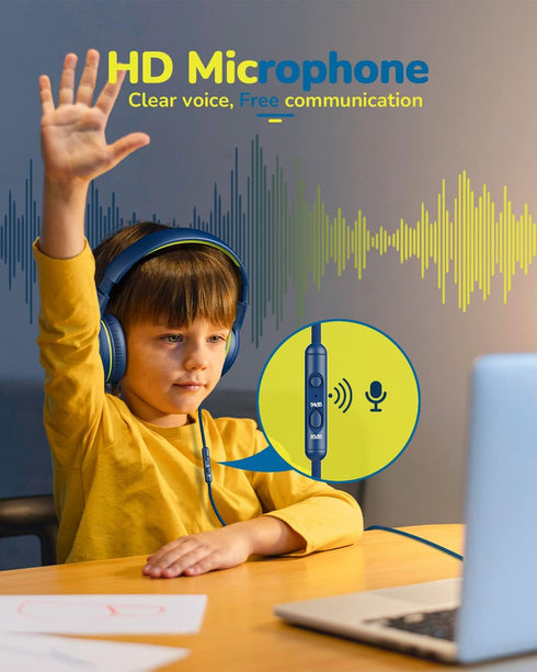 Kids Headphones for School Toddler Wired with Microphone Plug in Bulk Boys Headset Girls 3+ Year Old Blue Green shareport Phones Teen Volume Contr...
