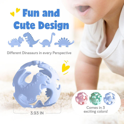Dinosaur Teething Toys: Lightweight Soft Silicone Sensory Toys - Textured for Babies 0-18 Months - Easy to Clean, BPA-Free - Blueberry Blue...