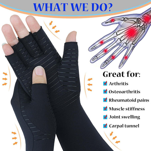 Long Arthritis Compression Gloves for Women Men, Copper Gloves for Joint Pain Relief, Swelling, RSI, Fingerless Carpal Tunnel Glove for Work, Comp...