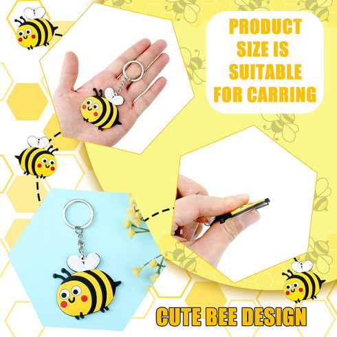 48 Pieces Cute Bee Keychain Bee Rubber Bracelets Bee Birthday Party Favors Honey Bee Silicone Wristband Bee Party Decorations for Birthday Supplie...