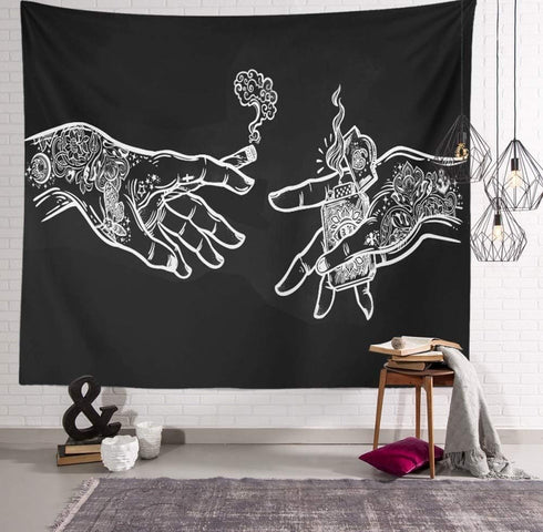 Wall Tapestry White and Black Floral Hands, Funny Creative Hippie Boho Novelty Tapestry Wall Hanging, Art Decor Print Fabric for Bedroom Living Ro...