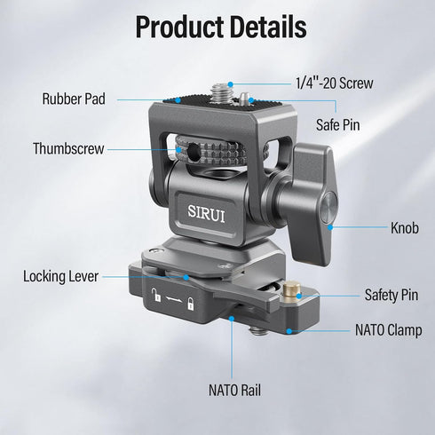 SIRUI Camera Monitor Holder with NATO System Mount, 360° Swivel and 180° Tilt Field Monitor Mount for 5” and 7” Monitor, NATO Rail Included, AM-MT...