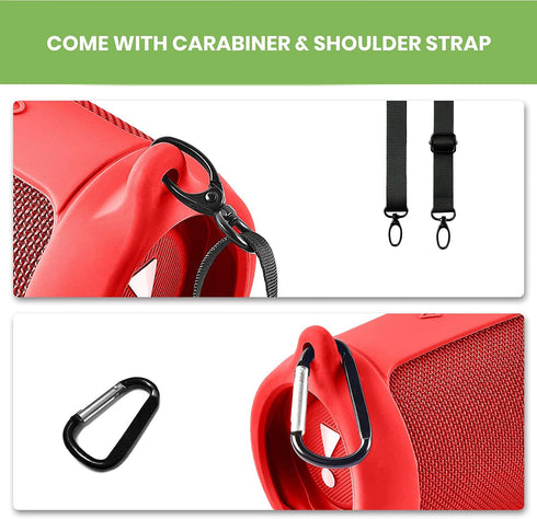 Silicone Case Cover for JBL Charge 5 Waterproof Portable Bluetooth Speaker, Protective Soft Skin Rubber Carrying Travel Pouch with Strap & Carabin...