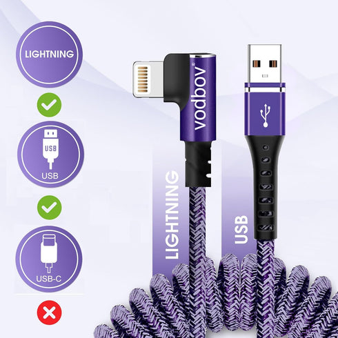 Smart Coiled USB A to Lightning Cable, 2ft to 8FT iPhone Charger Cable Extra-Short Ekstra-Long (Cosmos Purple)...