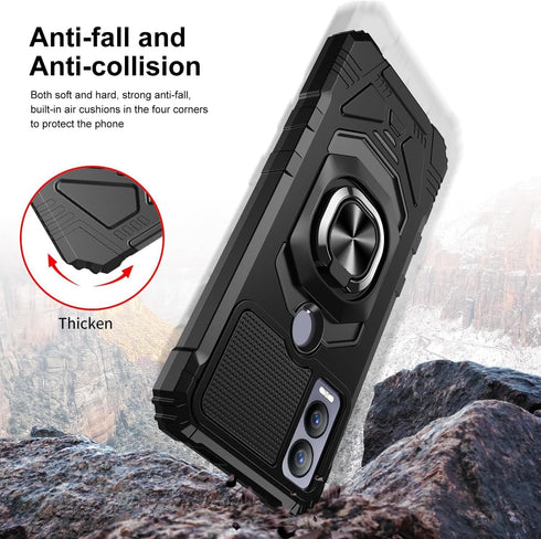 TJS Compatible for Cricket Magic 5G Case, AT&T Propel 5G Case, with Tempered Glass Screen Protector, Metal Ring Magnetic Support Kickstand Heavy D...