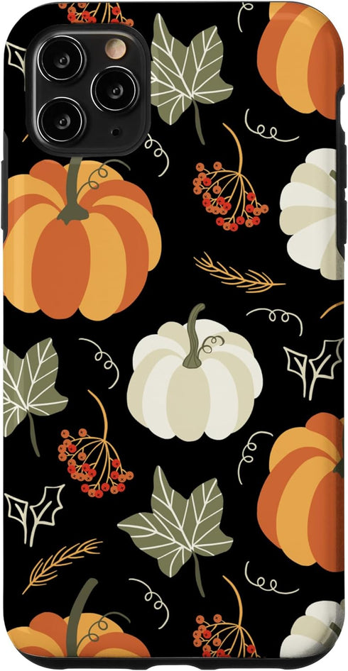 iPhone 11 Pro Max Autumn falling leaves and pumpkin spice harvest happy fall Case...