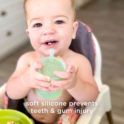 Olababy Silicone Training Cup with Straw Lid | Babies Water Drinking Cup | 6+ Mo Infant To 12-18 Months Toddler | Sippy Cup For Kids & Smoothie Cu...