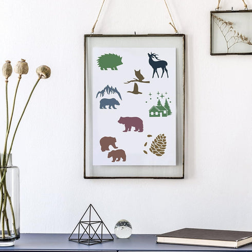 100 Pieces Winter Forest Stencil Template for Painting Reusable Drawing Stencils Animal Plant Stencil, Stencils for Painting on Wood Craft Supplie...