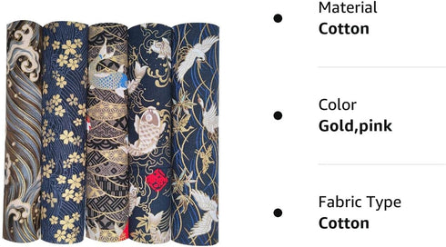 5PCS Cotton Pattern Fabric Fabric Bundles Small Flower Pattern Japanese Style Fabric for Crafts Sewing Quilting Patchwork Face Protection (Gold Pi...