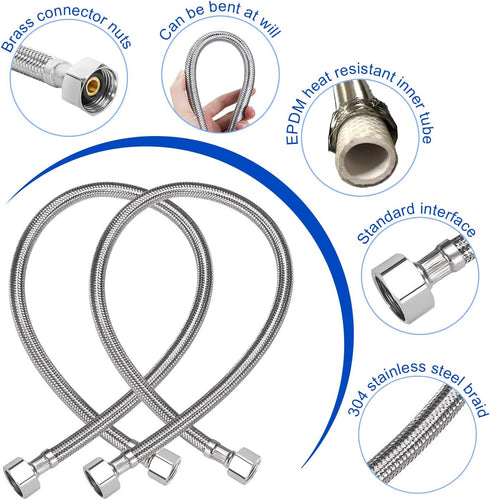 Universal Flexible Faucet Hose Connector, 20-Inch x 3/8" Comp x 1/2" FIP, Premium Braided Stainless Steel Faucet Water Supply Line for Kitchen Bat...