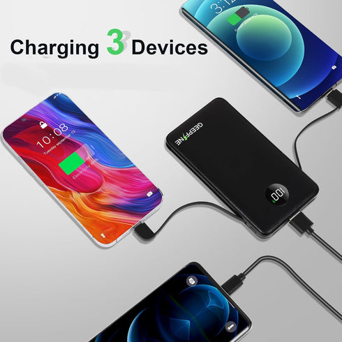 GEEPFINE Portable Charger with Built in Cable Fast Charging Power Bank 10000mah Lightweight Phone Battery Pack Portable Charger PD20W QC22.5W Port...