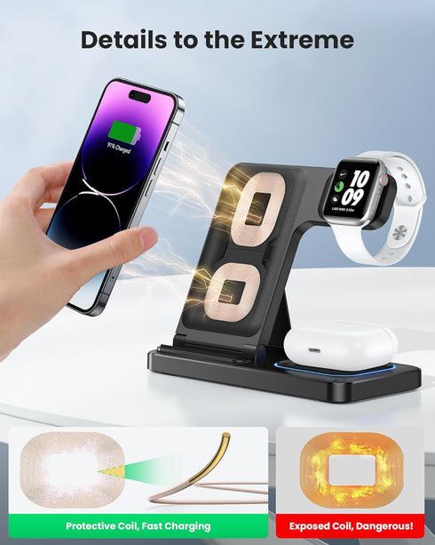DUMTERR 3 in 1 Wireless Charger for iPhone 15/14/13/12,Wireless Charging Station for Apple Devices, Charging Stand for Apple Watch Series, for Air...