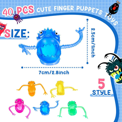 Junkin 40 Pcs Cute Finger Puppets Toys Finger Toys of Monster Pattern Soft Rubber Finger Puppet Mini Stretchy Fidget Toy Finger Doll Toys Prank Se...