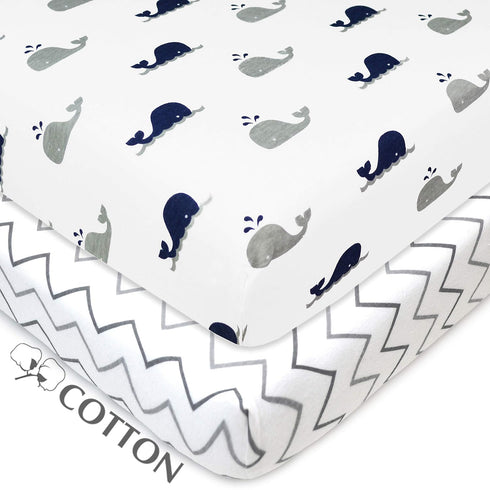 American Baby Company 2 Pack 100% Natural Cotton Fitted Pack and Play Sheets 39" x 27" - Soft & Breathable Pack N Play Sheets for Playard & Mini C...