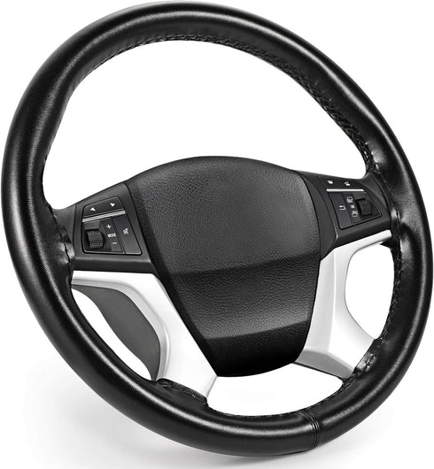 SEG Direct Genuine Leather Steering Wheel Cover, Stitch On Wrap, for 14 1/2-15 inches Round and D-Type Steering Wheels, Black...