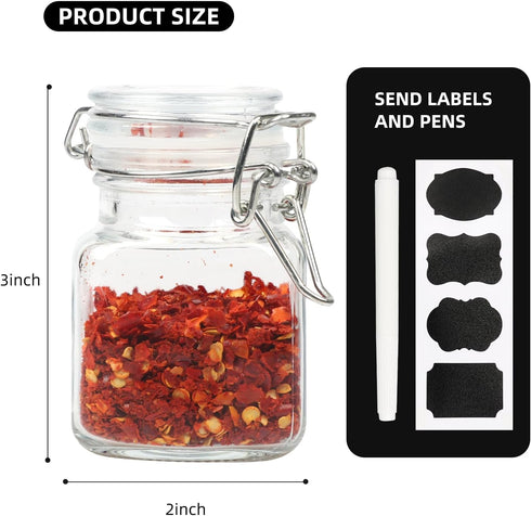 Glass Jars with Airtight Lids, 3.4 oz Small Spice Jars, 12 Pack Empty Mini Glass Bottles with Silicone Gasket, Herb Containers with Chalkboard Lab...