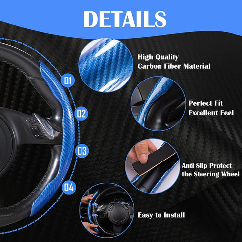Steering Wheel Cover, Carbon Fiber Car Steering Wheel Cover, Blue Steering Wheel Cover. Anti Slip Grip, Comfortable, Durable, and Easy to Install ...