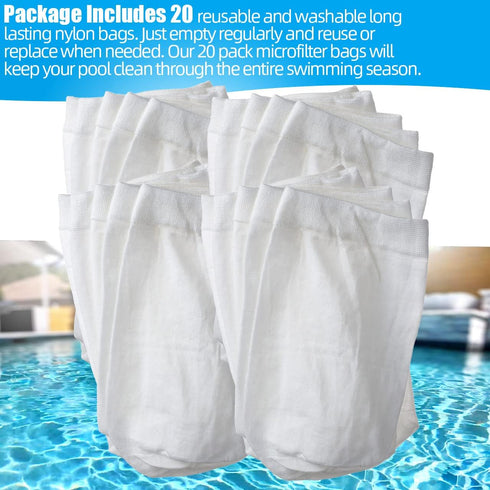 (20 Pack) Pool Micro Filter Mesh Bags for Pool Blaster Water Tech Catfish Ultra Vacuum Sand & Silt Cleaner Filter...