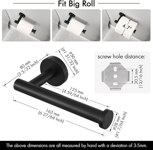 KES Bathroom Accessories Hardware Set Toilet Paper Holder and Robe Towel Hook SUS304 Stainless Steel Round Wall Mounted Matte Black, LA20BKDG-21...
