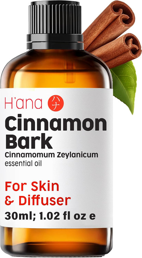 H’ana Cinnamon Bark Essential Oil for Diffuser - 100% Natural Cinnamon Bark Oil for Skin, Aromatherapy, Bath Bombs, Soaps & Candles (1 fl oz)...