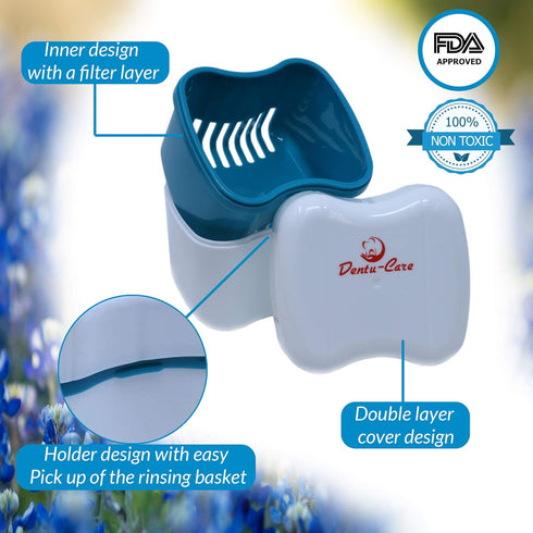 Denture Case with 2 Denture Cleaning Brushes, Retainer Case with Lid and Draining Basket for Cleaning and Storing…...