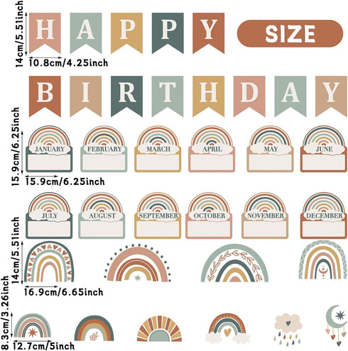 Modern Boho Classroom Birthday Bulletin Board Decorations Boho Nameplates Birthday Rainbow Cutout Decoration for Classroom Decors Wall Preschool C...