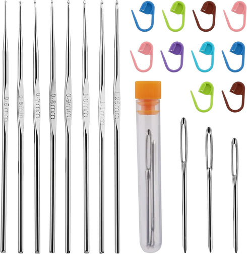 MORFEN 22 PCS Crochet Hooks Set, Ergonomic Lace Crochet Hook Knitting Needles, Crochet Needles for Crocheting with Big Eye Blunt Needles Stitch Ma...