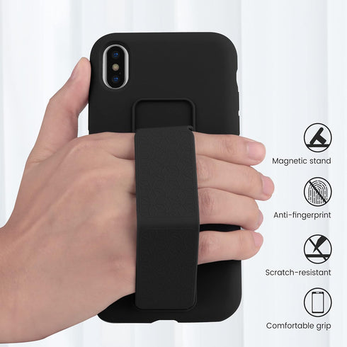 LAUDTEC Silicone Kickstand Case Compatible with iPhone X/XS, Vertical and Horizontal Stand Hand Strap Metal Kickstand Cover, Flexible Soft Liquid ...