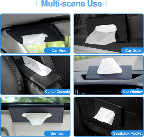 Car Tissue Holder, Upgraded Version Hanging Tissue Holder in Car, Premium PU Leather Car Napkin Holder for Universal Auto, Easy Use (Black)...