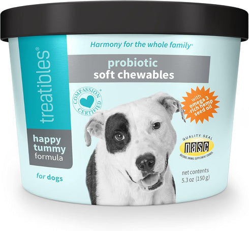Happy Tummy Probiotic for Dogs Soft Chewables, 5.3 oz - Digestive Support, Immune System, Gut Health...