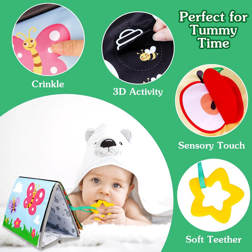 Tummy Time Mirror Baby Toys Infant Toys Black and White High Contrast Baby Crinkle Toys 0-6 Months with Teether - Montessori Newborn Sensory Toys ...