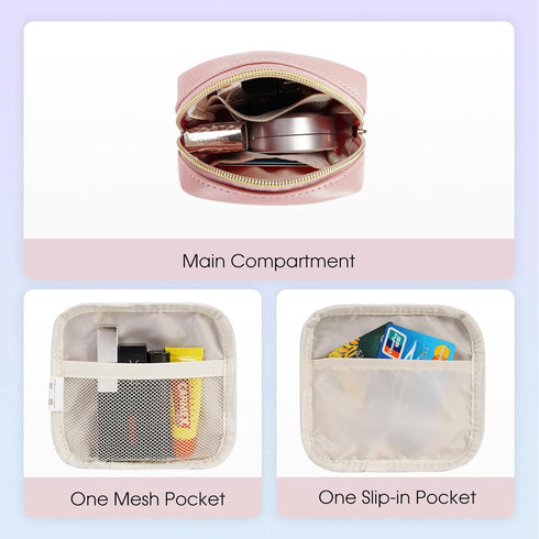 Wandering Nature Small Makeup Bag for Purse Mini Make up Pouch Cute Cosmetic Pouch for Women with Slip-in Pockets Eco Vegan Leather, Pink...