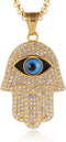HZMAN 18k Gold Plated Iced Out CZ Stainless Steel Blue Evil Eye Beads Fatima Hamsa Hand Pendant Necklace...