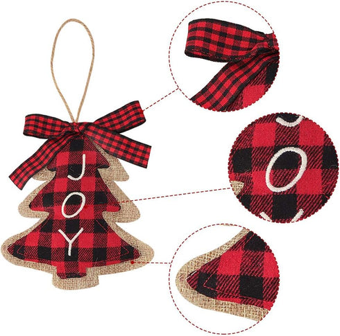 Ivenf Christmas Decorations Indoor Tree Ornaments, 8pcs Red Black Buffalo Plaid Burlap Farmhouse Xmas Ornaments, Tree Ball Bell Stocking Shaped Ru...