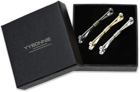 3PCS Shirt Collar Clips Necktie Tie Clips Clip-on Collar Bars Gold Silver Black Metal Cravat Clips Collar Pin Accessories for Men...