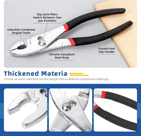 Glarks 6 Inch 8 Inch 10 Inch Slip Joint Pliers, Chrome Vanadium Steel Body with Non-Slip Handle and Rivet Joint Assembly...