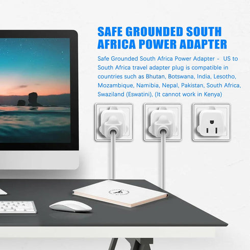 South Africa Travel Plug Adapter,South Africa Plug Adapter 3 Prong Safe Grounded USA to Any Type M for Country Such as Botswana,Nepal Pakistan,Nam...