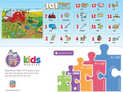 Masterpieces 100 Piece Family Jigsaw Puzzle for Kids - 101 Things to Spot on a Farm - 14"x19"...