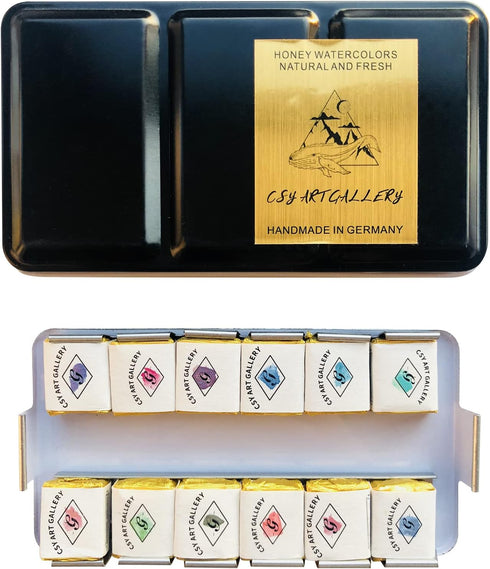Csy Art Gallery Metallic Watercolour Paints Handmade Glitter Shimmering Double Color Watercolour Solid Paint Include 12 Colors Water Colour In Por...