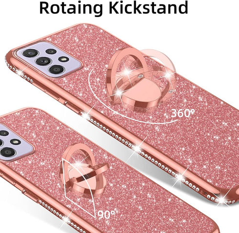nancheng for Samsung Galaxy A52 5G Case, Glitter Luxury Sparkles TPU Silicone Slim Cute for Women Girls with Kickstand, Bling Diamond Ring Stand &...