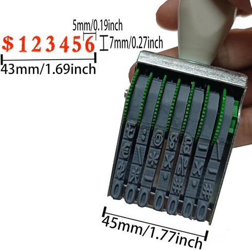 7-Digit Rubber Number Stamp,Number Changeable Roller Stamps,Multi-Function DIY Office Supermarket & School Supplies, Print Size 43 x 7 mm (Gray bl...