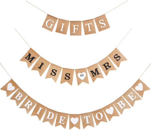 Blulu 3 Pieces Bridal Shower Decor Set Rustic Burlap Bunting Banner Gifts for Bachelorette Party Decoration(Black)...
