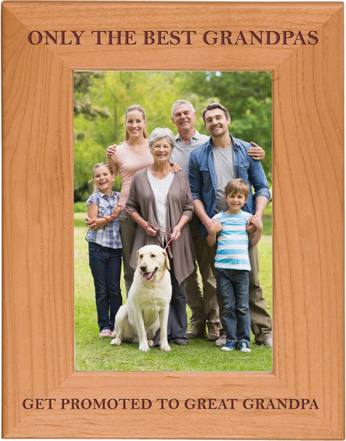 CustomGiftsNow Only The Best Grandpas Get Promoted to Great Grandpa Natural Alder Wood Engraved Tabletop/Hanging Photo Picture Frame (4x6-inch Ver...