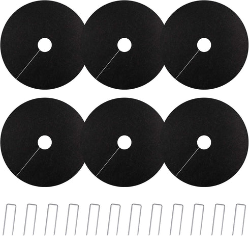 Tree Weed Barrier Mat, Non-Woven Degradable Garden Weed Barrier Landscape Fabric Mulch Ring Tree Protector with Stakes (6 Pack, 16 Inch)...