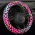 Fluffy Steering Wheel Cover for Women,Girly,Fuzzy Steering Decor,Plush, Leopard Print,Sweat-Absorb,Universal 15 Inch,Red (Fluffy-Leo)...