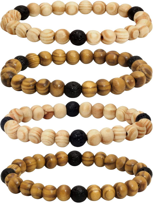 MILAKOO 4Pcs Lava Rock Stone Beads Essential Oil Diffuser Bracelet for Men Women Wood Beads Bracelet...