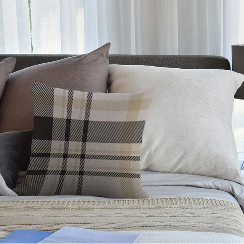 HGOD DESIGNS Plaid Throw Pillow Cover,Traditional Gingham in Palette of Black Beige and White Decorative Pillow Cases Cotton Linen Square Cushion ...