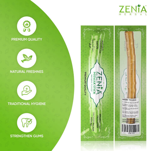 Zenia Sewak Natural Miswak Toothbrush - Vacuum Sealed Natural Flavor Traditional Peelu Toothbrush Stick - for Healthy Gums, Teeth, and Fresher Bre...